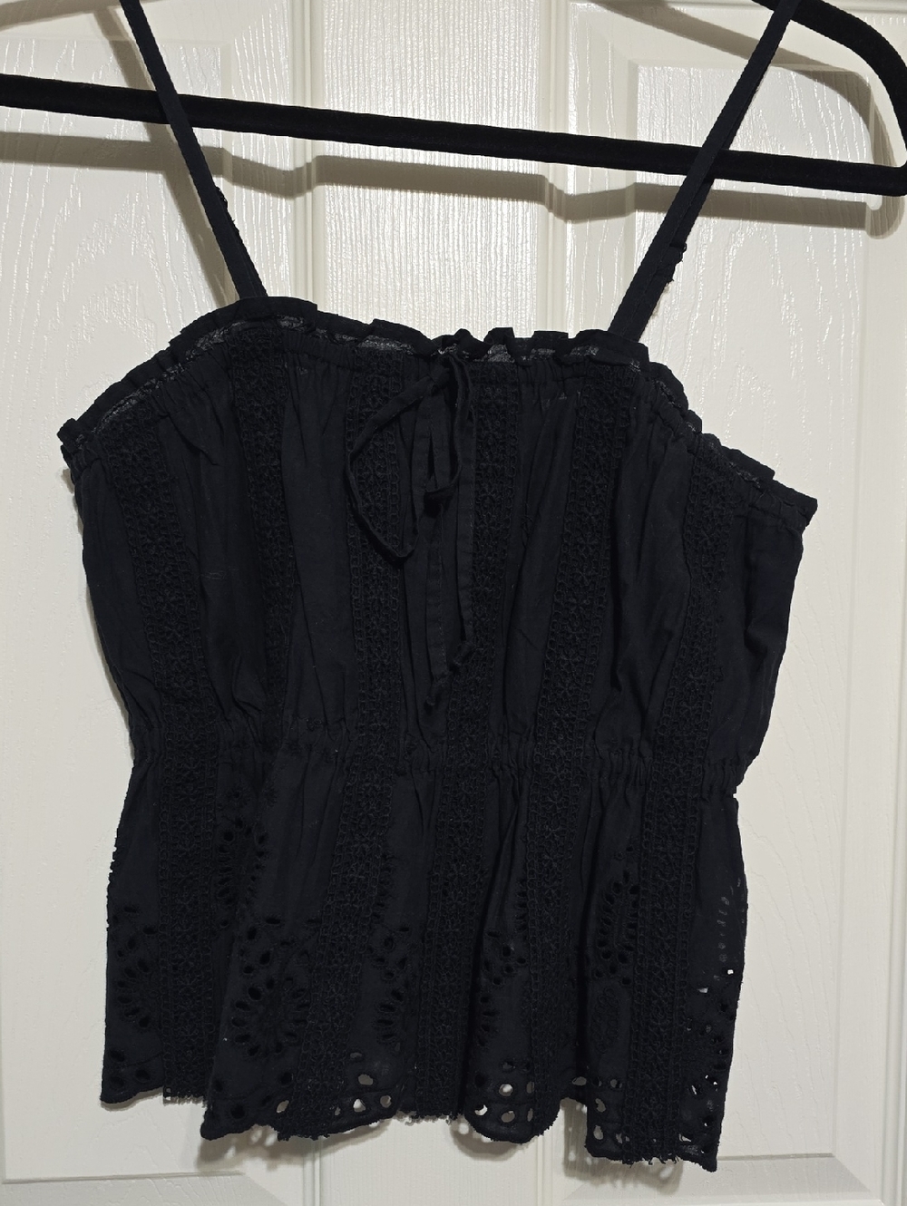Black Eyelet Spaghetti-Strap Summer Dress Top